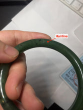 Load image into Gallery viewer, 61.5mm certified 100% Natural dark green black (碧玉) round cut nephrite Jade bangle HT105-1579