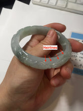 Load image into Gallery viewer, 55.5mm Certified Type A 100% Natural light green with carved Ancient Coin, Auspicious Cloud, and Lingzhi Jadeite Jade bangle PA75-6260