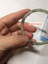 Load image into Gallery viewer, 57.2mm Certified Type A 100% Natural sunny green/white with dark green floating flowers super slim round cut Jadeite bangle PD49-5740