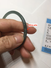 Load image into Gallery viewer, 56.5mm Certified Type A 100% Natural icy watery green/blue/black/gray slim round cut Guatemala Jadeite bangle PC63-7050