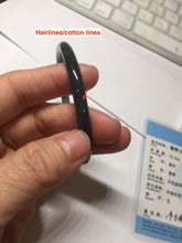 Load image into Gallery viewer, 56.2mm Certified Type A 100% Natural icy watery dark green/blue/gray Guatemala slim round cut Jadeite bangle PD53-5518