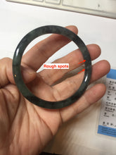 Load image into Gallery viewer, 54.5mm Certified Type A 100% Natural dark green/black/blue with black floating flowers(Wuji) slim round cut Jadeite bangle PD111-6917