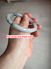 Load image into Gallery viewer, 58.5mm certificated Type A 100% Natural icy watery light green/white with dark green floating flowers Chinese ink painting round cut Jadeite Jade bangle PB126-7352