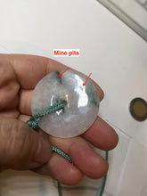 Load image into Gallery viewer, 37.9mm Type A 100% Natural icy watery white purple with green floating flowers Jadeite Jade Safety Guardian Button donuts couple pendant PA65