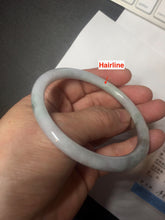 Load image into Gallery viewer, 58mm certified 100% natural type A light green/purple with green fly flowers round cut jadeite jade bangle BN55-3123