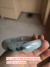 Load image into Gallery viewer, 56.6mm certified 100% natural Type A light green/white with green floating flowers oval jadeite jade bangle B91-1643