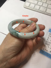 Load image into Gallery viewer, 54.6mm Certified Type A 100% Natural white/light green with grenn floating flowers Jadeite Jade bangle E154-2437