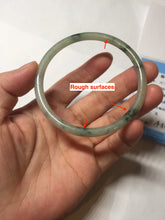 Load image into Gallery viewer, 57.2mm Certified Type A 100% Natural sunny green/white with dark green floating flowers super slim round cut Jadeite bangle PD49-5740