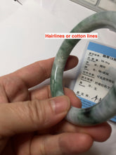 Load image into Gallery viewer, 55.8mm certified 100% natural Type A light green white purple with green floating flowers round cut jadeite jade bangle BS94-6610