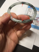 Load image into Gallery viewer, 55.4mm Certified Type A 100% Natural green/black/gray with dark green floating flowers slim round cut Jadeite bangle PD79-5746