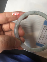 Load image into Gallery viewer, 58mm certified 100% natural type A light green/purple with green fly flowers round cut jadeite jade bangle BN55-3123