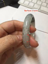 Load image into Gallery viewer, 51.5mm certificated Type A 100% Natural icy watery light green/white with dark green floating flowers chinese ink painting oval Jadeite Jade bangle PB125-7411