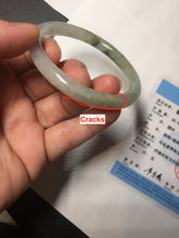 Load image into Gallery viewer, 52mm certified type A 100% Natural green/white with floating flowers slim oval jadeite jade bangle BP26-2670