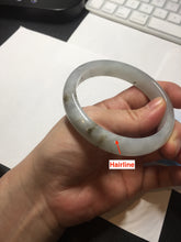 Load image into Gallery viewer, 57.7mm certificated Type A 100% Natural icy watery light green/white with dark green floating flowers Jadeite Jade bangle AD103-5251