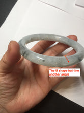 Load image into Gallery viewer, 58.2mm certified Type A 100% Natural icy light green white with green floating flowers round cut Jadeite Jade bangle BS63-7349