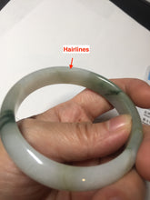 Load image into Gallery viewer, 53.9mm certified natural 100% natural Type A light green/white with green floating flowers jadeite jade bangle BP20-4999