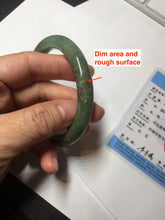 Load image into Gallery viewer, 55.5mm Certified Type A 100% Natural dark green/gray round cut Jadeite Jade bangle D155-5370