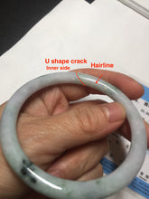 Load image into Gallery viewer, 57mm certified 100% natural type A light green/purple with green fly flowers round cut jadeite jade bangle BN59-3125