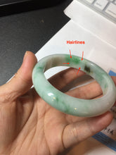 Load image into Gallery viewer, 55.8mm certified type A 100% Natural sunny green white flying flowers jadeite jade bangle AX129-5234