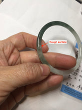 Load image into Gallery viewer, 55.3mm Certified type A 100% Natural icy watery dark green white half mountain half water two-tone(半山半水) slim round cut Jadeite bangle BG218-8579