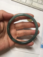 Load image into Gallery viewer, 61.5mm Certified Type A 100% Natural light green/blue/gray with black floating flowers Guatemala slim round cut Jadeite bangle BP217-3791