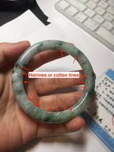 Load image into Gallery viewer, 56mm certified 100% natural Type A light green/white with green floating flowers round cut jadeite jade bangle BS92-6607