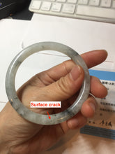 Load image into Gallery viewer, 58.5mm certificated Type A 100% Natural icy watery light green/white with dark green floating flowers Chinese ink painting round cut Jadeite Jade bangle PB126-7352