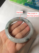 Load image into Gallery viewer, 56.6mm certified 100% natural Type A light green/white with green floating flowers oval jadeite jade bangle B91-1643