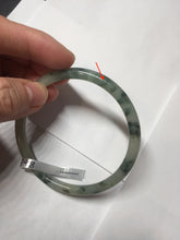 Load image into Gallery viewer, 55.6mm Certified Type A 100% Natural green/black/gray/purple with dark green floating flowers slim round cut Jadeite bangle PD46-5748