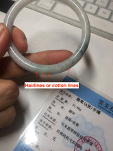 Load image into Gallery viewer, 57mm certified 100% natural type A light green/purple/yellow(FU LU SHOU) with green fly flowers round cut jadeite jade bangle BN54-3124