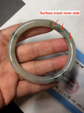 Load image into Gallery viewer, 52mm certified type A 100% Natural green/white with floating flowers slim oval jadeite jade bangle BP26-2670