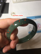 Load image into Gallery viewer, 55.5mm Certified Type A 100% Natural oily dark green(老油青)/gray Jadeite bangle BG230-0389