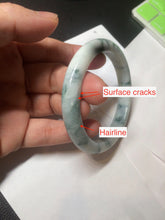 Load image into Gallery viewer, 55.5mm certificated Type A 100% Natural light green/white with green floating flowers Jadeite Jade bangle AM82-1632