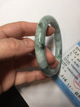 Load image into Gallery viewer, 55.8mm certified 100% natural Type A light green white with green floating flowers round cut jadeite jade bangle BS93-6606