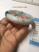Load image into Gallery viewer, 61mm Certified Type A 100% Natural white/light green with grenn floating flowers Jadeite Jade bangle E153-2443