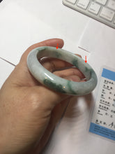 Load image into Gallery viewer, 54.6mm Certified Type A 100% Natural white/light green with grenn floating flowers Jadeite Jade bangle E154-2437