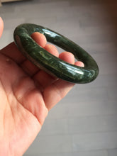 Load image into Gallery viewer, 55.5mm certified 100% Natural dark green/gray/black chubby round cut nephrite Jade bangle HF85-0882