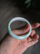 Load image into Gallery viewer, 50.5mm Certified Type A 100% Natural sunny green/white Oval Jadeite Jade bangle AD55