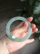 Load image into Gallery viewer, 55.5mm Certified Type A 100% Natural icy watery sunny green/white snowy thin style Jadeite bangle AB58-0425