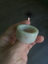 Load image into Gallery viewer, 100% Natural beige with brown flying dandelions nephrite Jade men's thumb ring HE10