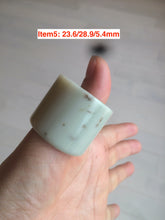 Load image into Gallery viewer, 100% Natural beige with brown flying dandelions nephrite Jade men's thumb ring HE10