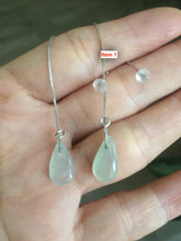 Load image into Gallery viewer, 100% Natural type A icy green/white jadeite Jade stars/water drop/wolf's fang dangling earring Q84 (add on item, Not sale individually.)