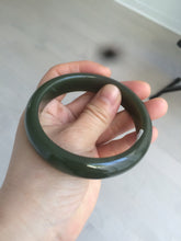 Load image into Gallery viewer, 59.2mm certified 100% Natural oily dark green/black nephrite Jade bangle HE15-3597