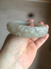 Load image into Gallery viewer, 63.6mm 100% natural light pale pink/gray Quartzite (Shetaicui jade) Phoenix and Peony bangle XY8