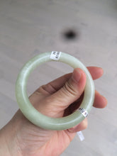 Load image into Gallery viewer, Certified 55.5mm 100% Natural light fresh green/white with flying snow round cut nephrite Jade bangle HT23-0194