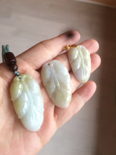 Load image into Gallery viewer, 100% natural type A yellow/purple jadeite jade leaf pendant necklace group AQ58