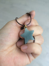 Load image into Gallery viewer, Type A 100% Natural light green/blue/gray jadeite Jade star Pendant necklace AE55