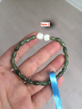 Load image into Gallery viewer, 100% natural green/white Icy watery type A jadeite jade olive+ancient Chinese coin/four-leaf clover bead bracelet AS32