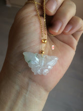 Load image into Gallery viewer, 100% Natural icy watery light green/white 3D Jadeite Jade butterfly pendant AF16