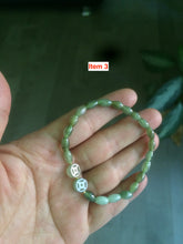 Load image into Gallery viewer, 100% natural green/white Icy watery type A jadeite jade olive+ancient Chinese coin/four-leaf clover bead bracelet AS32